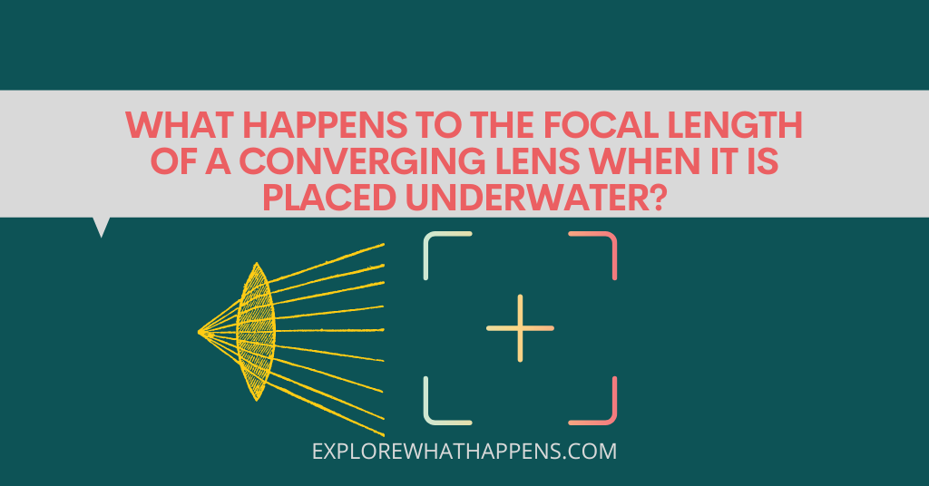 What happens to the focal length of a converging lens when it is placed underwater?